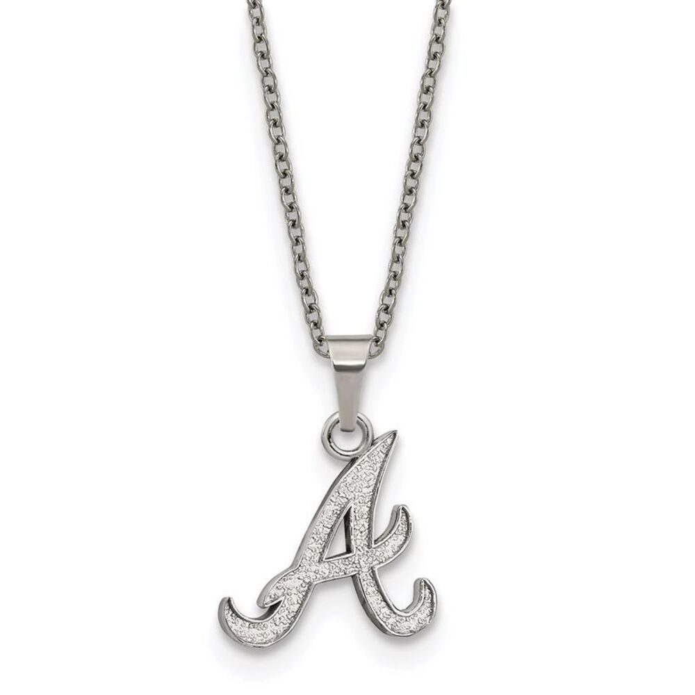 Stainless Steel MLB Atlanta Braves Small Initial A Necklace, 18-20 In